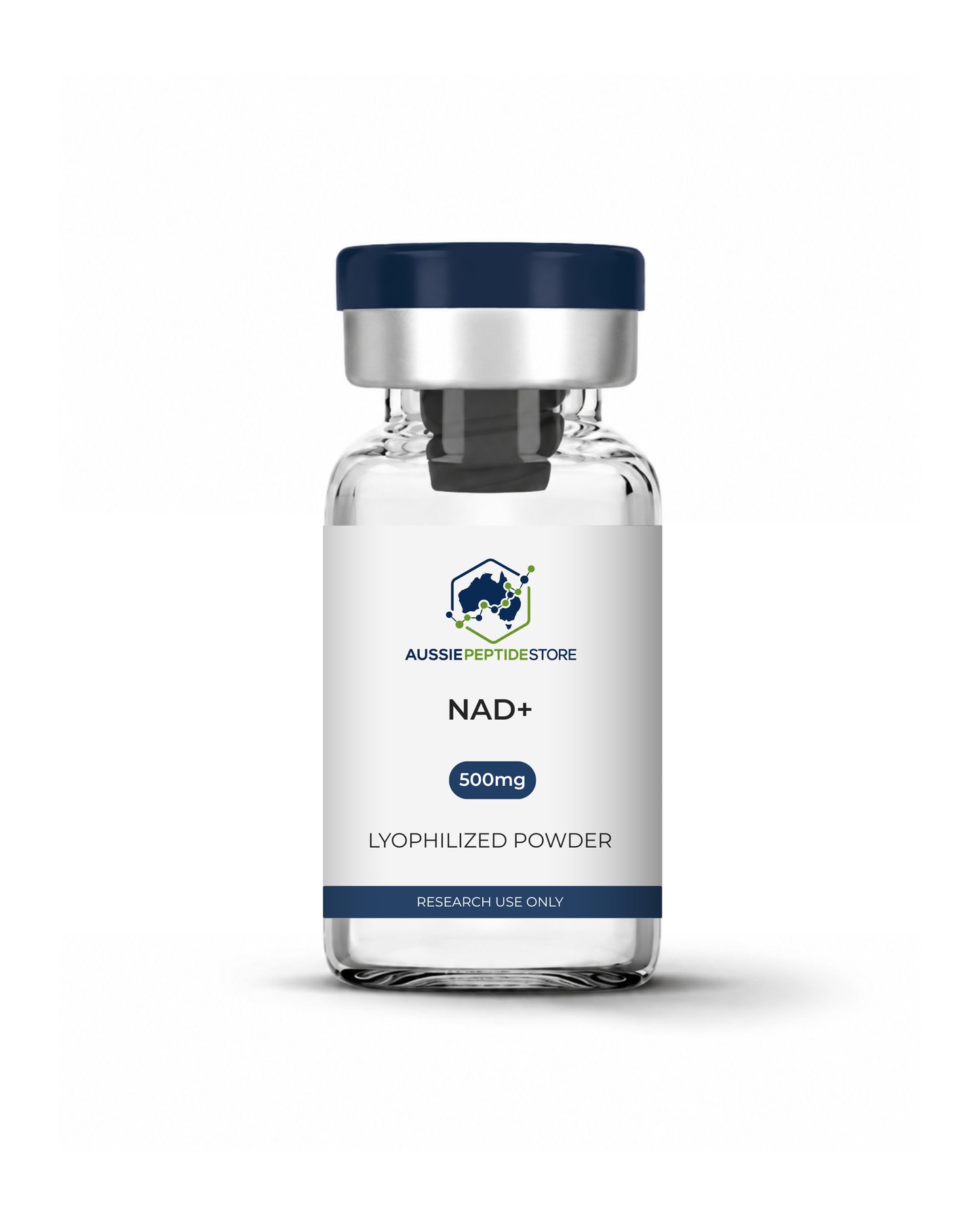 NAD+ 500mg lyophilised research compound vial from Aussie Peptide Store, COA verified, Australia