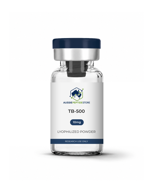 TB-500 10mg lyophilised research peptide vial from Aussie Peptide Store, COA verified, Australia